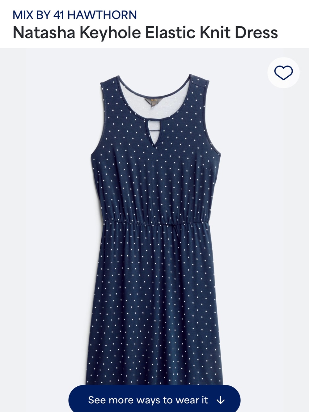 41 Hawthorn Navy Dress with White Dot Keyhole Neck.  Size 2X.